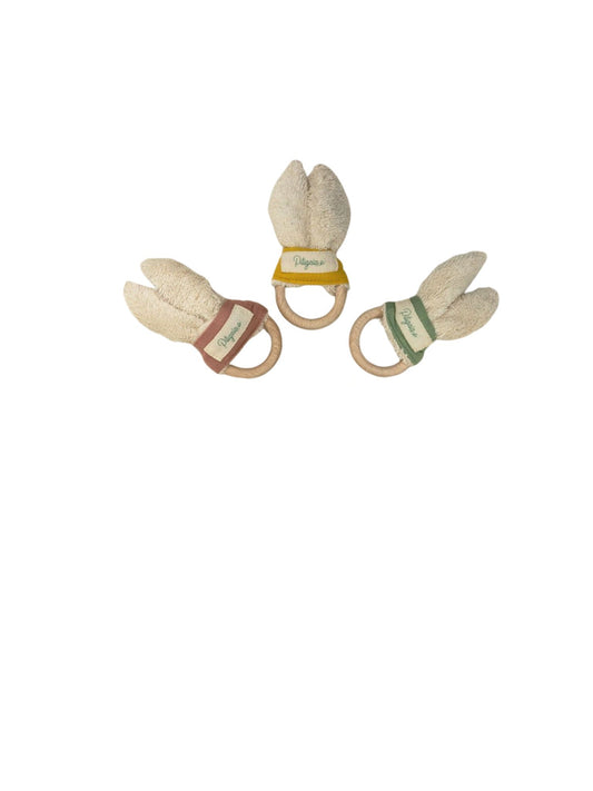 Hochet lapin en coton bio et bois