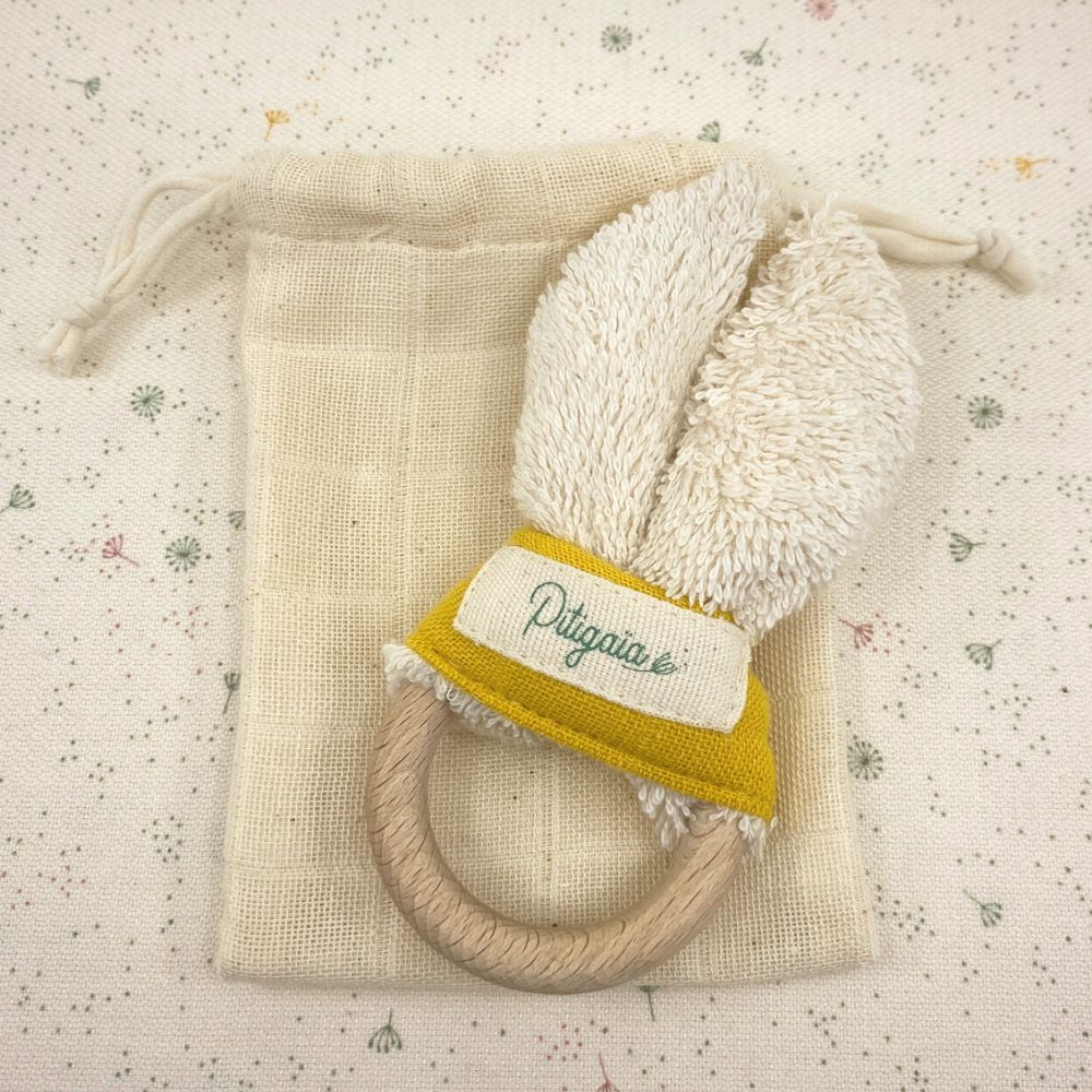 Hochet lapin en coton bio et bois